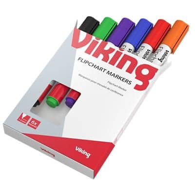 Marqueurs pour chevalet Viking Moyenne Pointe Bille Noir, Bleu, Rouge, Vert, Orange, violet 6 Unités