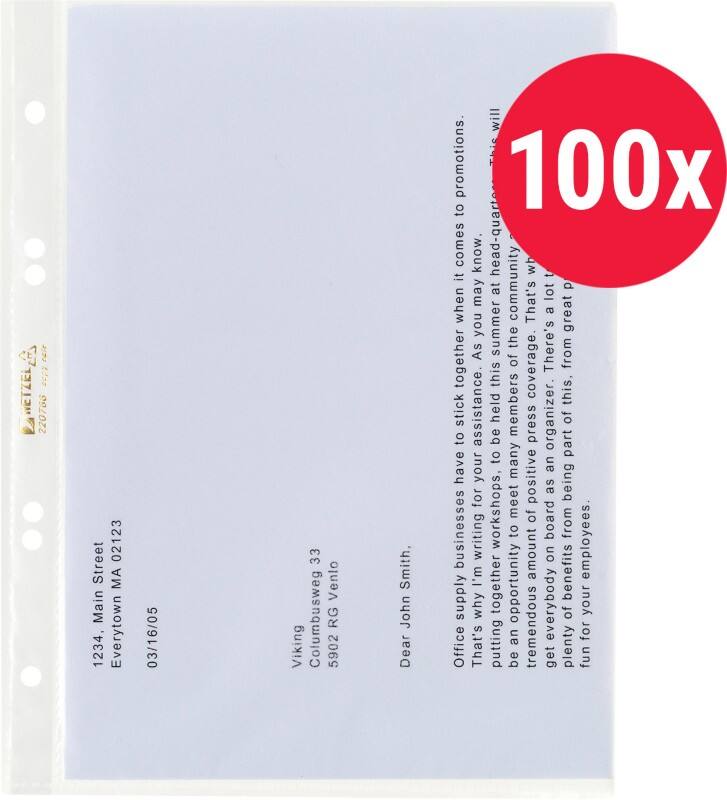 Pochettes perforées Hetzel A5 Granuleux Transparent 43 microns PP (Polypropylène) Ouverture par le haut 6 perforations 220766 100 unités