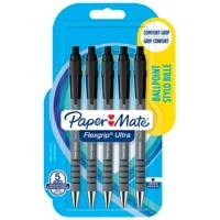 Stylo bille Papermate FlexGrip Ultra rétractable 0,5 mm Noir Paquet de 5