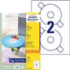 Étiquettes de CD / DVD / disquette Avery L6043-100 Blanc 100 Feuilles de 2 Étiquettes