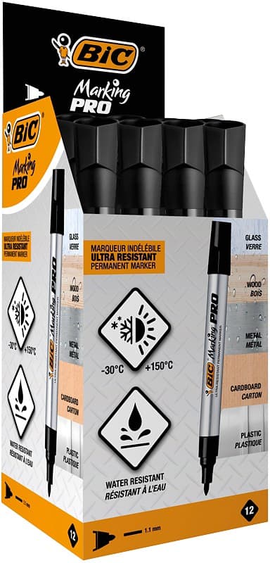 Marqueur permanent BIC Marking PRO Marking PRO Large Ogive 1,1 mm Noir Non rechargeable 12 Unités