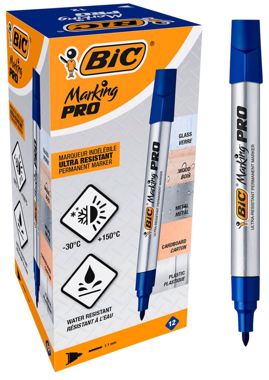 Marqueur permanent BIC Marking Pro Large Pointe Ogive Bleu 12 Unités