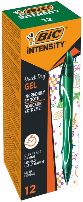 Roller encre gel BIC Gel-ocity Quick Dry Rétractable Vert 0,3 mm Moyenne Rollerball Rechargeable  12 Unités 