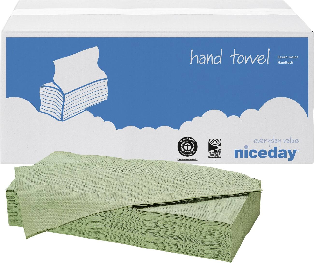 Essuie-mains Niceday Standard 1 épaisseur Pliage en V Vert 20 Unités de 250 Feuilles