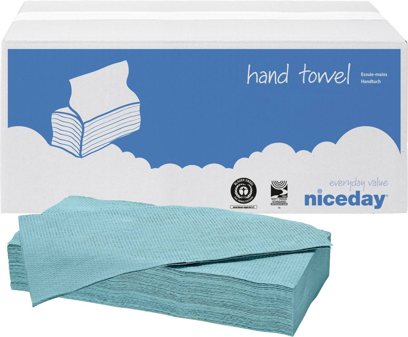 Essuie-mains Niceday Standard 1 épaisseur Pliage en C Bleu 20 Unités de 200 Feuilles