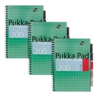 Cahier Pukka Pad Metallic A4+ Ligné Reliure spirale PP (Polypropylène) Dos cartonné Vert Perforé 200 pages 3 unités