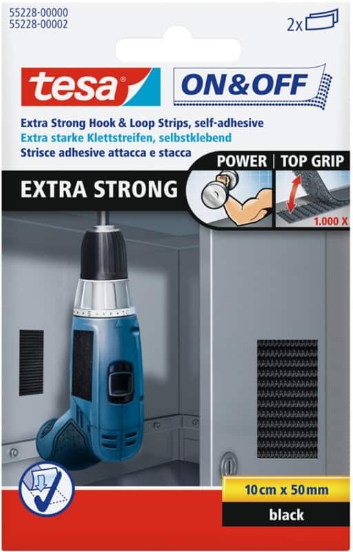 Bandelettes tesa ON&OFF Extra Strong Noir 50 mm (l) x 0,1 m (L) 2 Unités de 2 Bandes