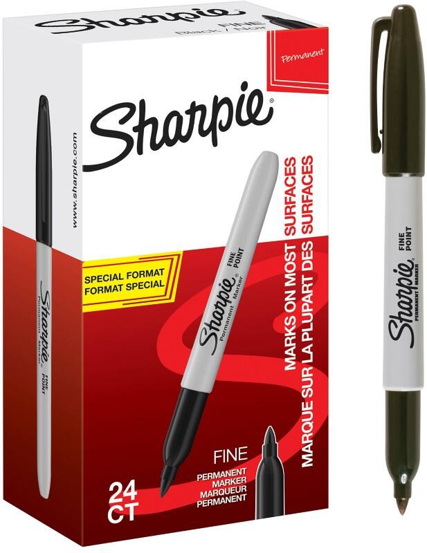 Marqueur permanent Sharpie Fine Fin Ogive - Noir Résistant à l'eau 24 Unités