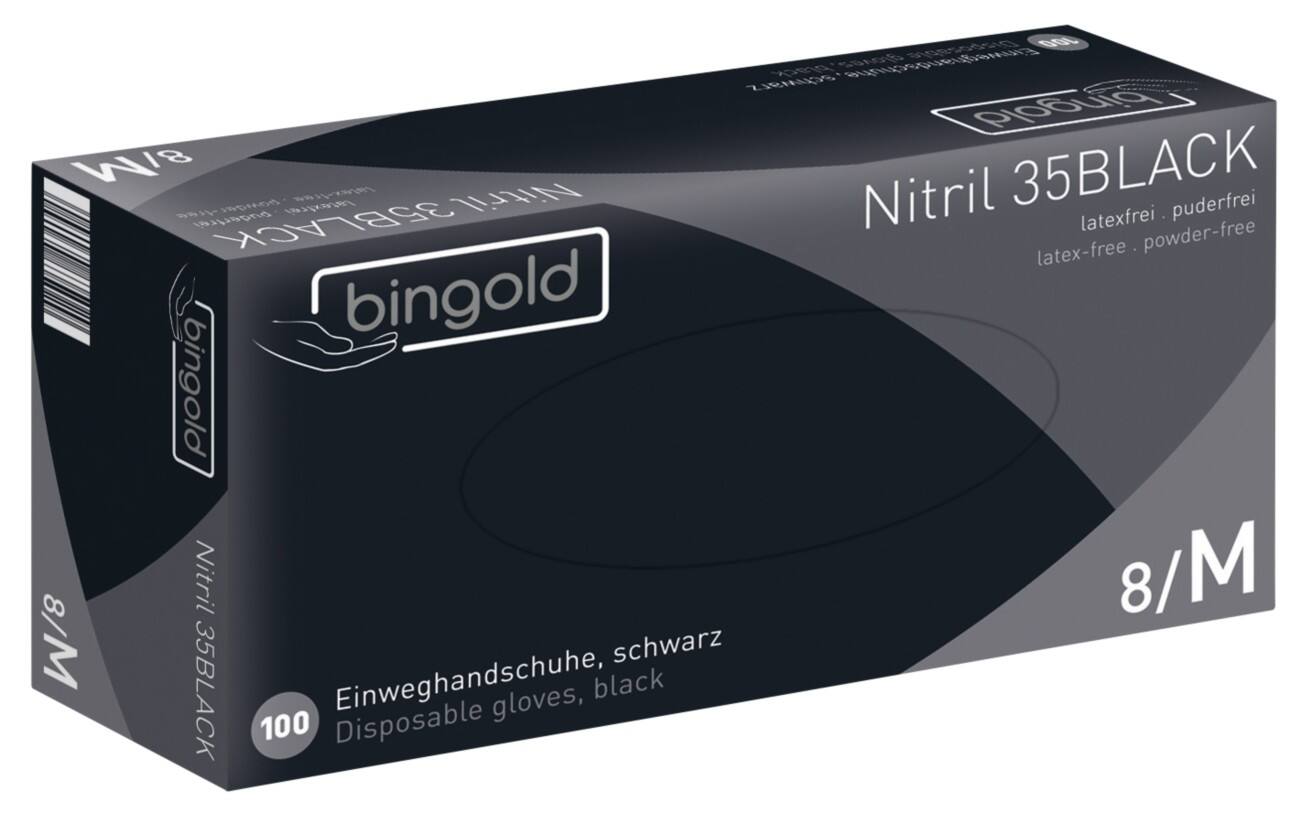 Gants jetables bingold Nitrile 35 Nitrile Taille M Noir 100 Unités