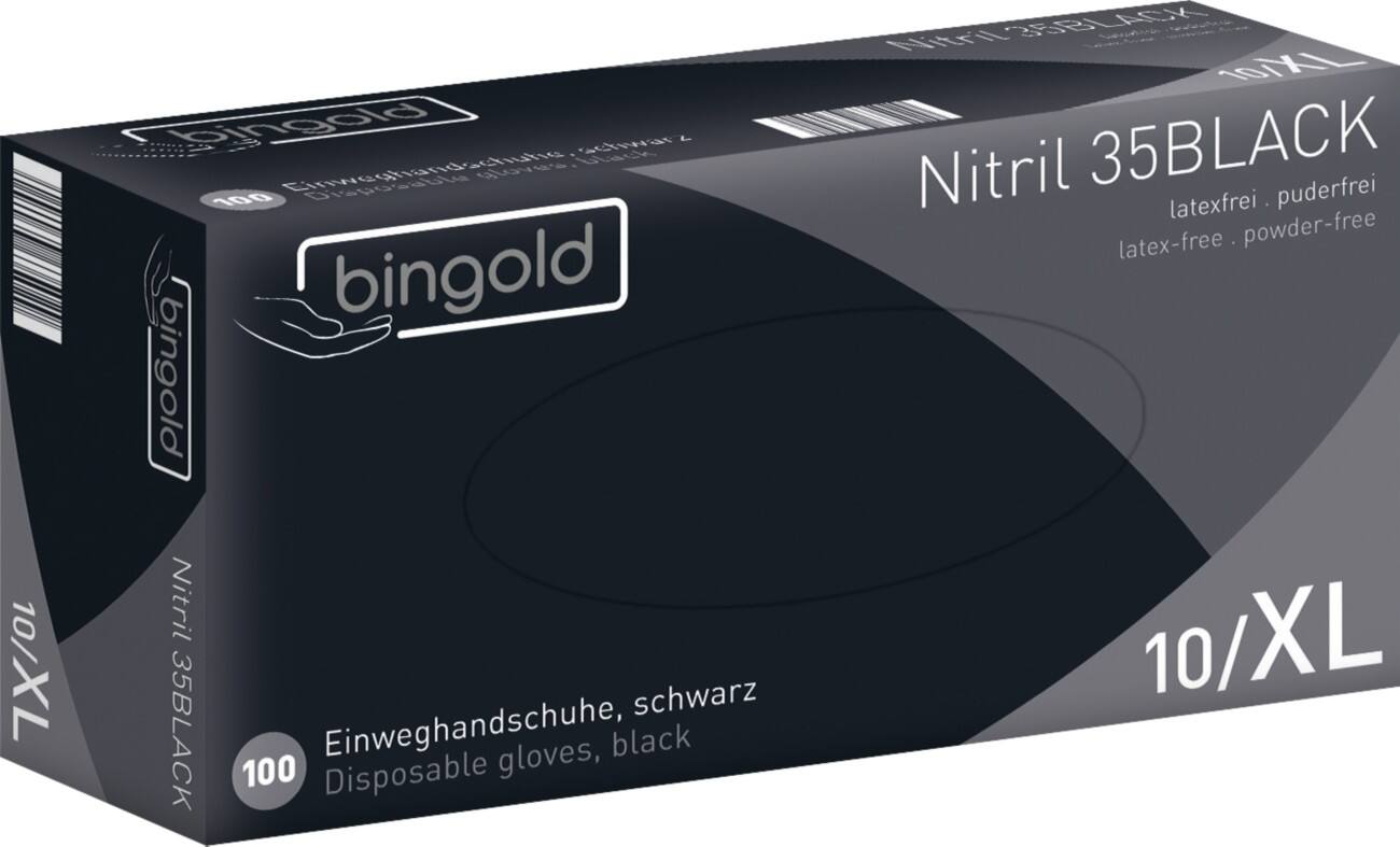 Gants jetables bingold Nitrile 35 Nitrile Taille XL Noir 100 Unités
