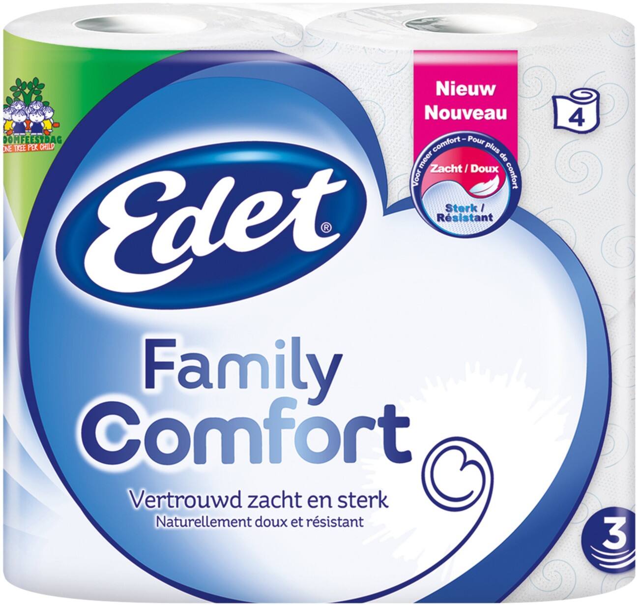 Rouleau de papier toilette Edet Family Comfort 3 épaisseurs 4 Rouleaux