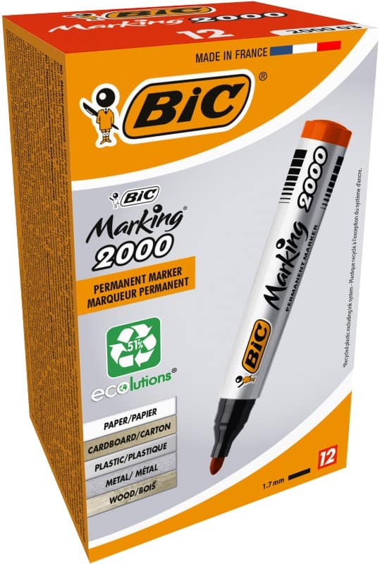 Marqueur permanent BIC Marking 2000 51% Recyclé Moyen Ogive 1 - 1,7 mm Rouge 12 Unités