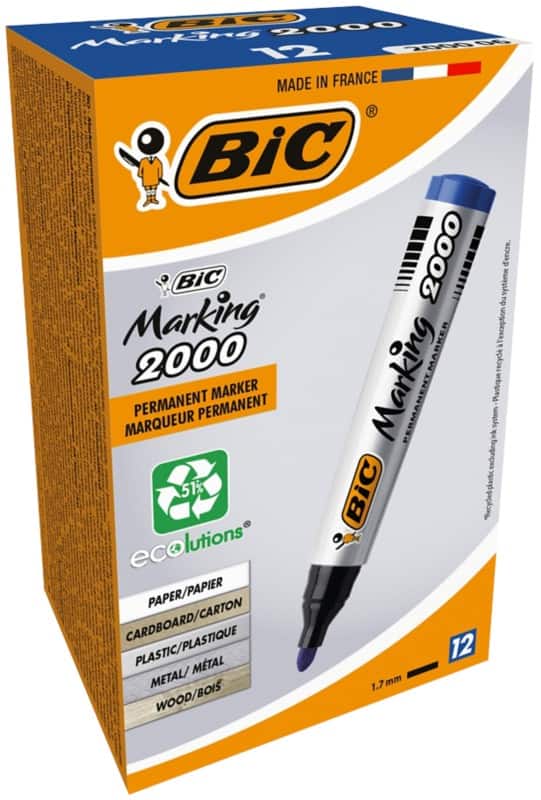 Marqueur permanent BIC Marking 2000 51% Recyclé Moyen Ogive 2 - 1,7 mm Bleu 12 Unités