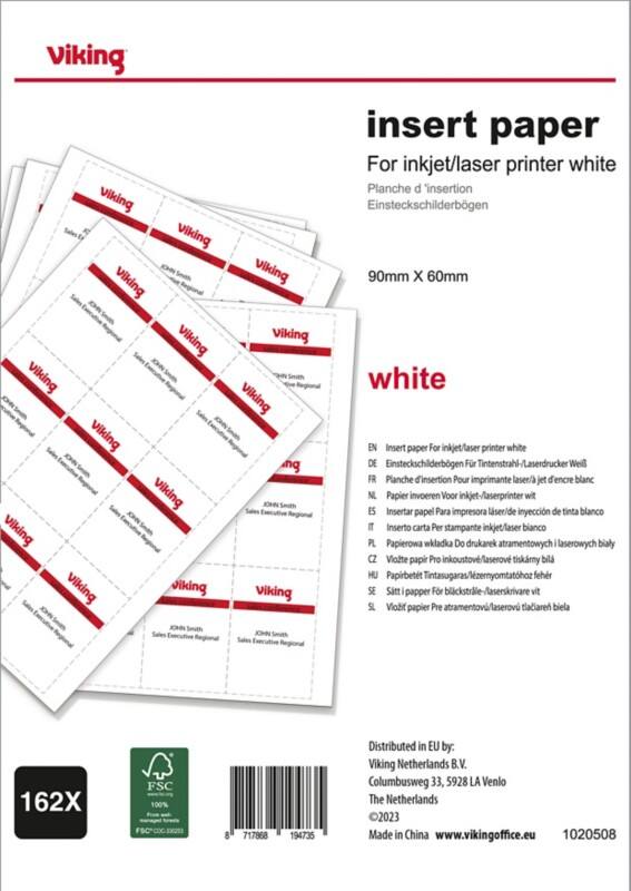 Insert pour badge vierge Viking Sans clip 90 x 60 mm 162 unités