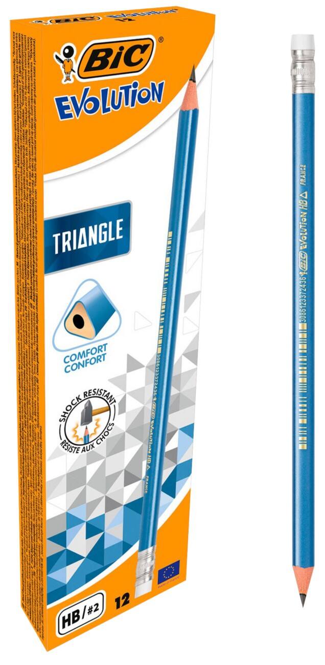 Crayons graphites BIC avec gomme Evolution Triangle 12 Unités