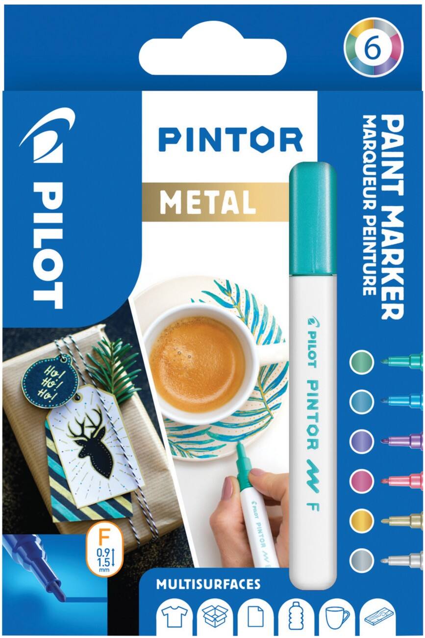 Marqueurs peinture Pilot Pintor Metal Fin Pointe Ronde Bleu, Or, Vert, Rose, Argent, Violet 6 Unités