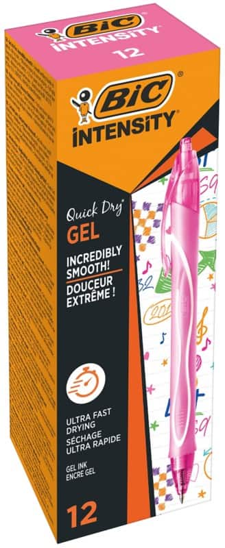 Roller encre gel BIC Gel-ocity Quick Dry Rétractable Rose 0,3 mm Moyenne Rollerball Rechargeable 12 Unités 