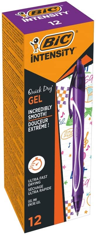 Roller encre gel BIC Gel-ocity Quick Dry Rétractable Violet 0,3 mm Moyenne Rollerball Rechargeable 12 Unités 