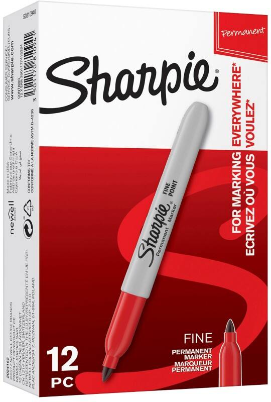 Marqueur permanent Sharpie FINE POINT Fin Ogive - 1,5 mm Rouge 12 Unités