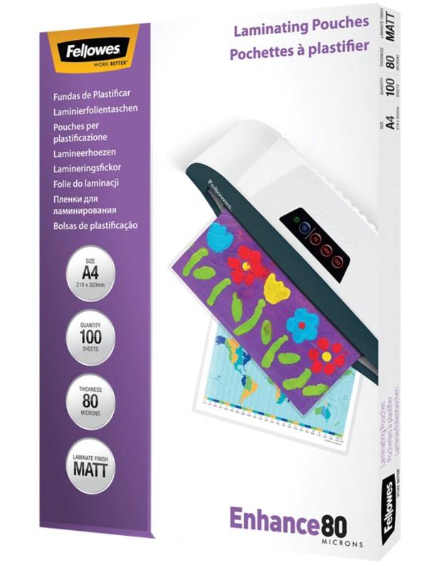 Pochette de plastification Enhance Fellowes A4 Mat 80 microns (2 x 80) Transparent 100 Unités
