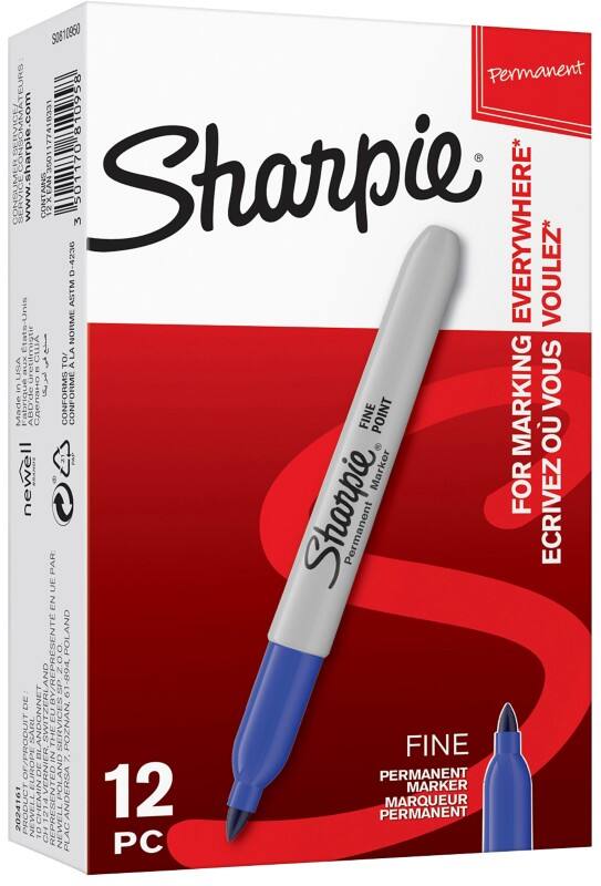 Marqueur permanent Sharpie FINE POINT Fin Ogive - 1,5 mm Bleu 12 Unités