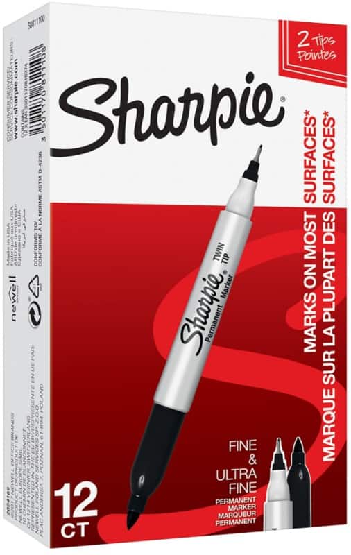 Marqueur permanent Sharpie Twin Tip Fin Ogive 0,5 - 0,9 mm Noir 12 Unités