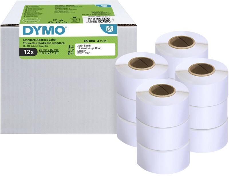 Étiquettes d’expédition Dymo LW S0722370 / 99010 d’origine, autocollantes Blanc 28 x 89 mm 12 Rouleaux de 130 Étiquettes