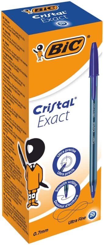 Stylo bille BIC Cristal Exact Bleu 0,28 mm Extra fin Bille 20 Unités