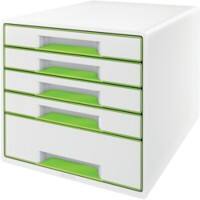 Module à tiroirs Leitz WOW Cube Dual 5 tiroirs A4 Blanc, vert 28,7 x 27 x 36,3 cm
