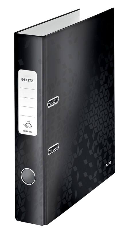 Classeur à levier Leitz Étroit 180° WOW A4 50 mm Noir 2 Anneaux 1006 Carton laminé Portrait