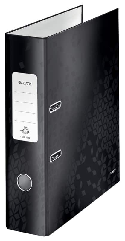 Classeur à levier Leitz Large 180° WOW A4 80 mm Noir 2 Anneaux 1005 Carton laminé Portrait