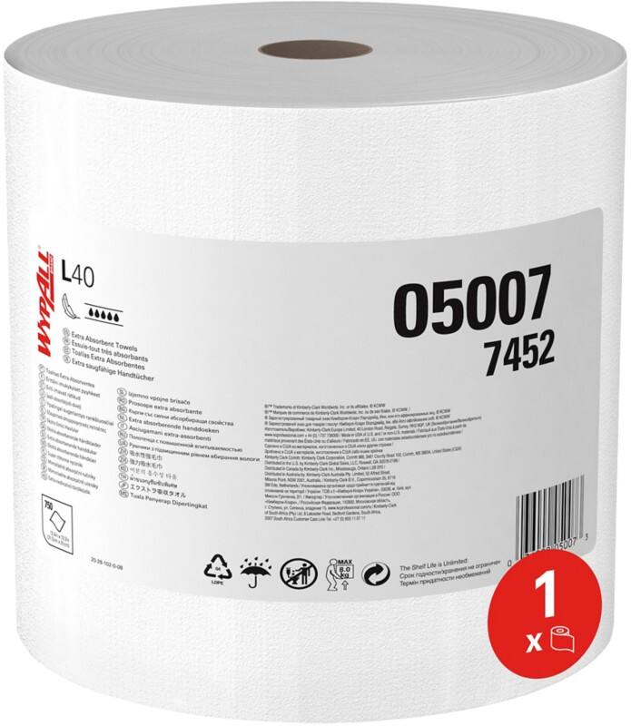 Essuie-tout WYPALL L40 Power Clean Rouleau Blanc 1 épaisseur 7452 750 Feuilles