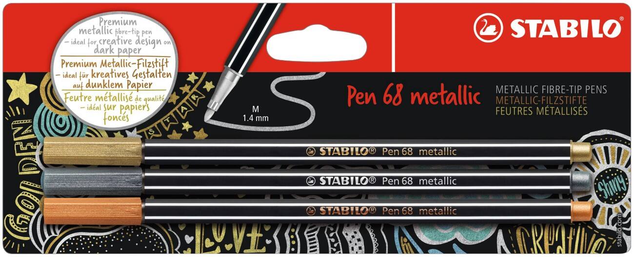 Feutres STABILO 68 Metallic 1.4 mm Assortiment 3 Unités
