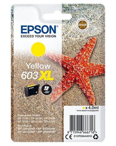 Cartouche jet d'encre Epson 603XL D'origine C13T03A44010 Jaune