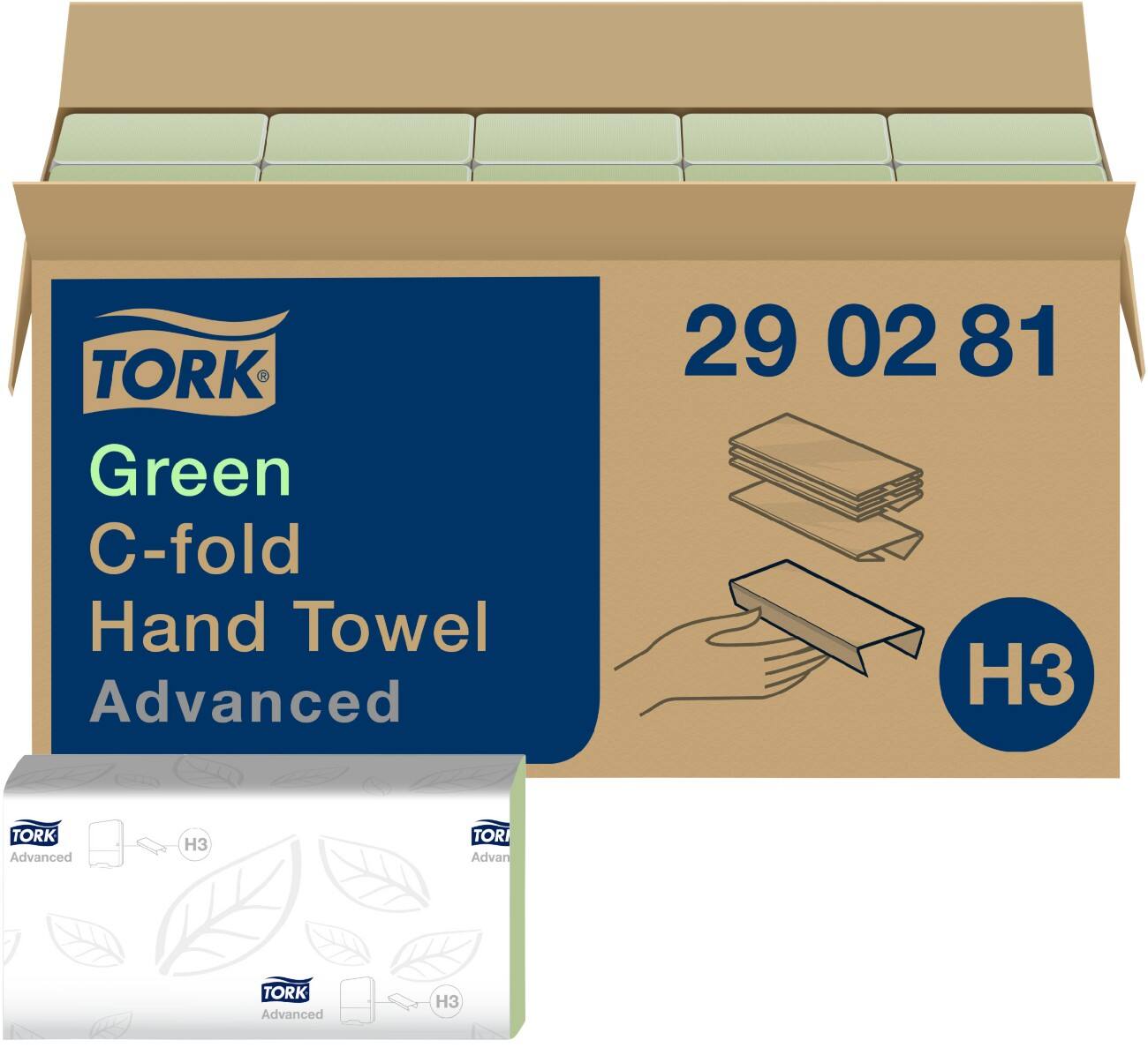 Essuie-mains Tork H3 Advanced 2 épaisseurs Pliage en C Vert 20 Feuilles de 128 Feuilles