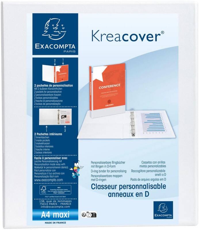 Classeur à anneaux Exacompta Kreacover 30 mm PP (Polypropylène) A4 4 Anneaux Blanc 51842E 10 Unités