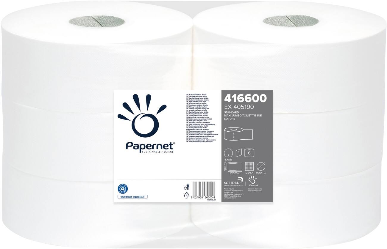 Papier Toilette Papernet Maxi Jumbo 416600 1 épaisseur 6 Rouleaux de 400 Feuilles
