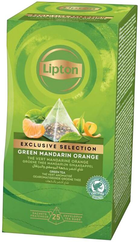 Thé vert Lipton Sélection Exclusive Mandarine, orange 25 Unités de 2 g
