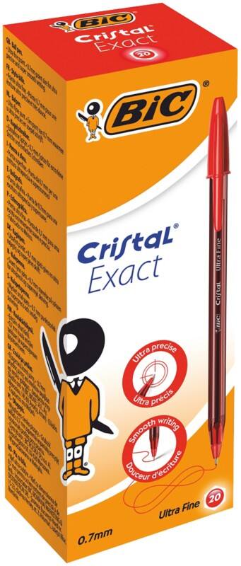 Stylo bille BIC Cristal Exact Rouge 0,28 mm Extra fin Bille 20 Unités