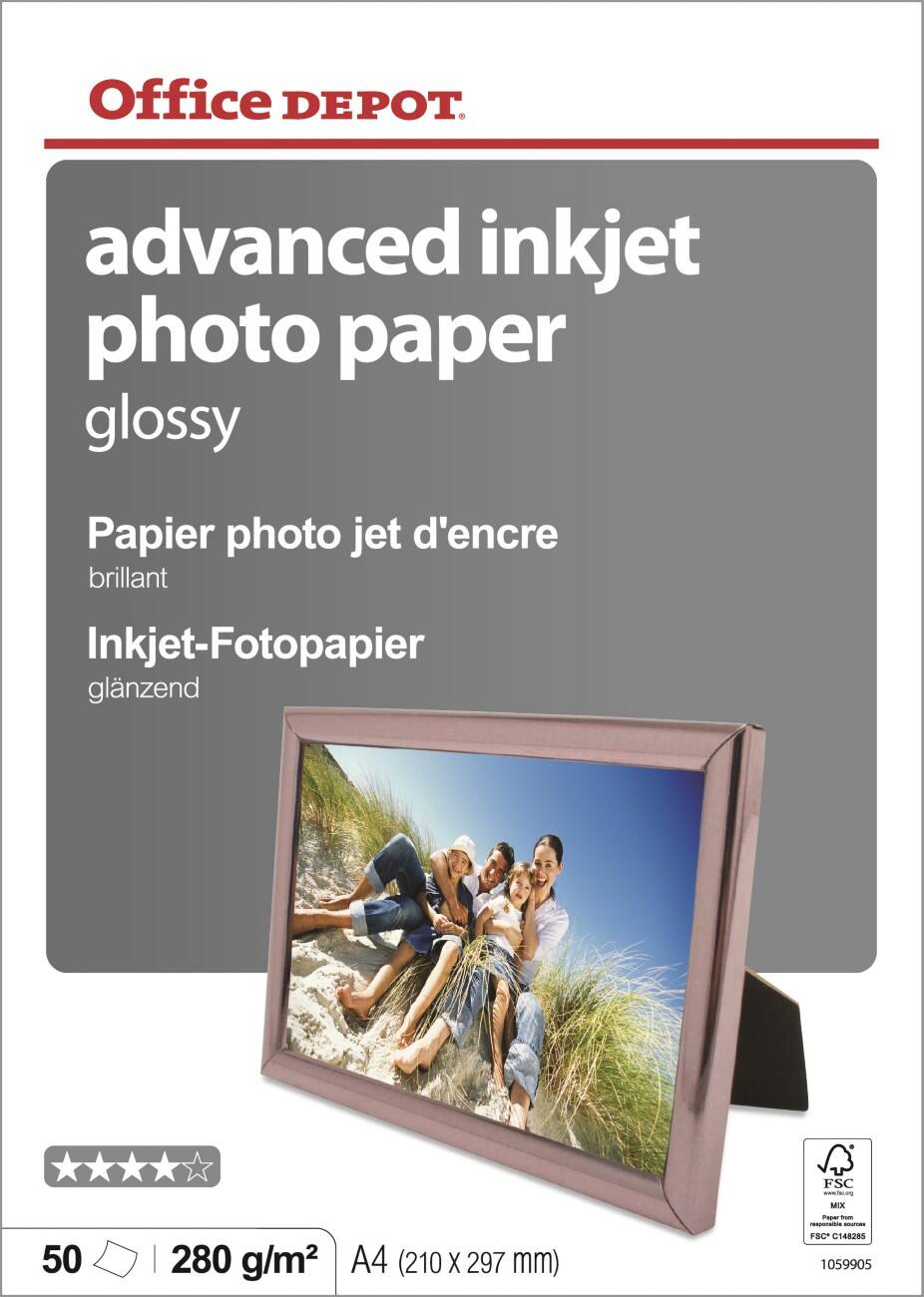 Papier photo Office Depot 1059905 Brillant A4 280 g/m² Blanc Paquet de 50 unités