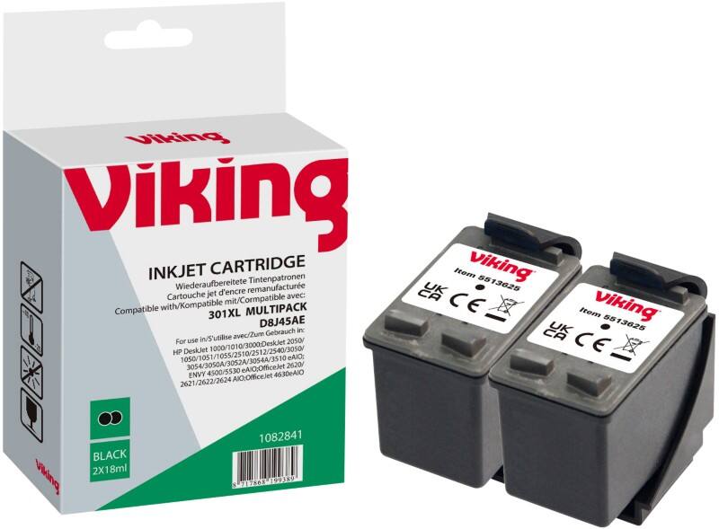 Cartouche jet d'encre Viking 301XL Compatible HP CH563EEv1 Noir Duopack 2 Unités 