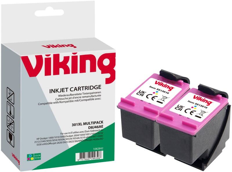 Cartouche jet d'encre Viking 301XL Compatible HP CH564EEv1 Cyan, magenta, jaune Duopack 2 Unités 