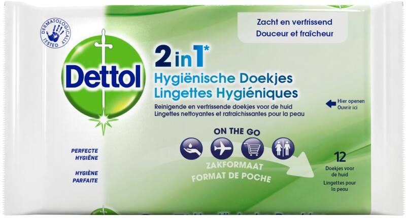 Lingettes nettoyantes Dettol 2in1 12 Unités
