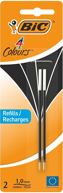 Recharge pour stylo à bille BIC 4 Couleurs 0,4 mm Noir 2 Unités