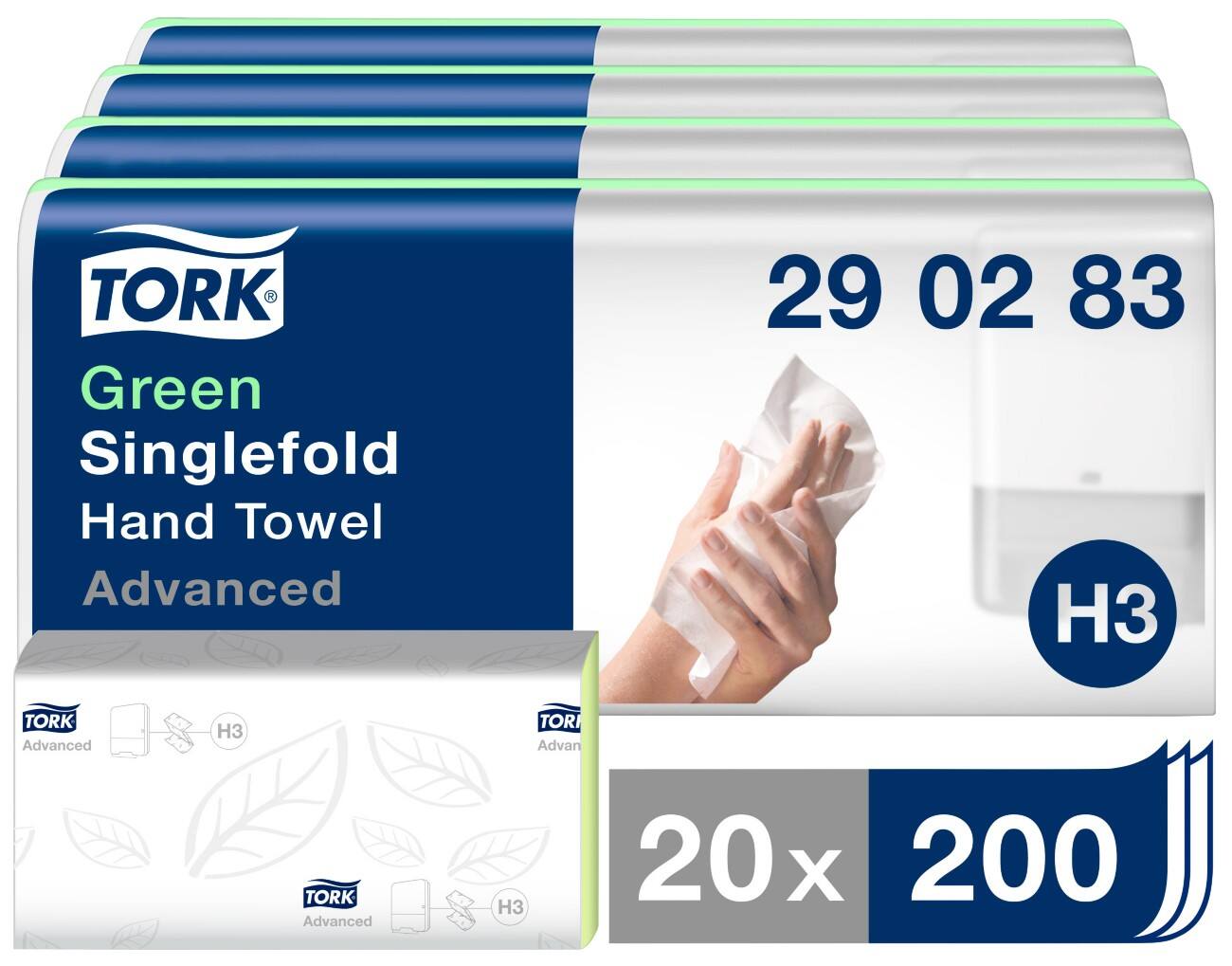Essuie-mains Tork H3 Advanced 2 épaisseurs Pliage en Z Vert 20 pièces de 200 feuilles