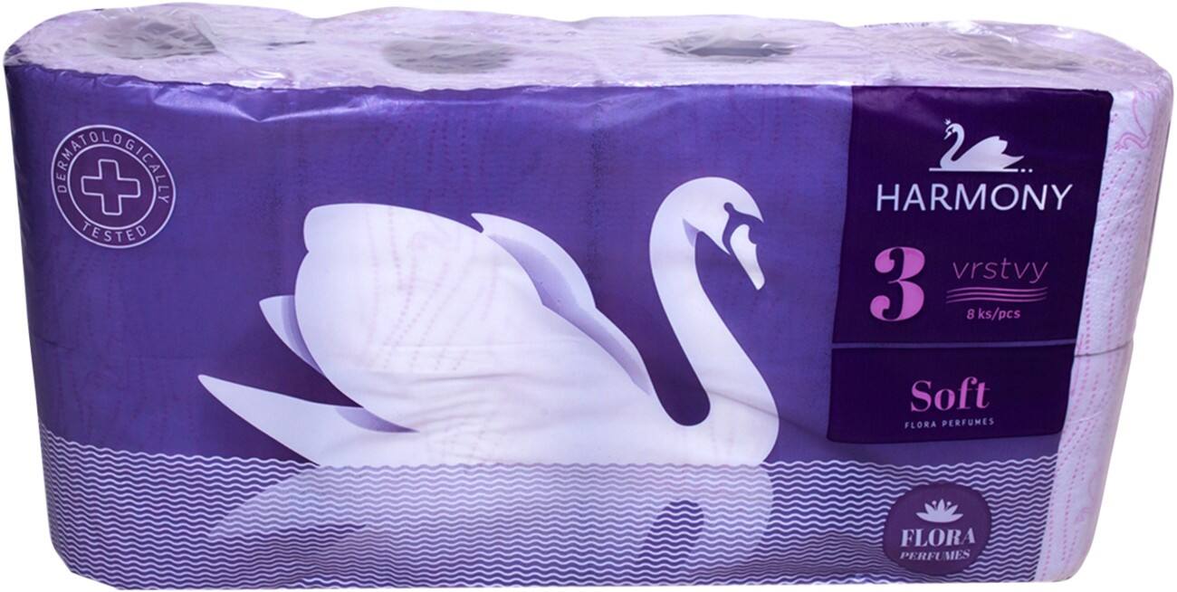 Rouleaux de papier toilette HARMONY Soft Flora 3 épaisseurs 8 Rouleaux de 132 Feuilles