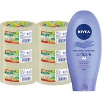 Ruban d'emballage tesa tesapack Transparent Eco & Strong et crème Nivea 50 mm x 66 m 6 rouleaux