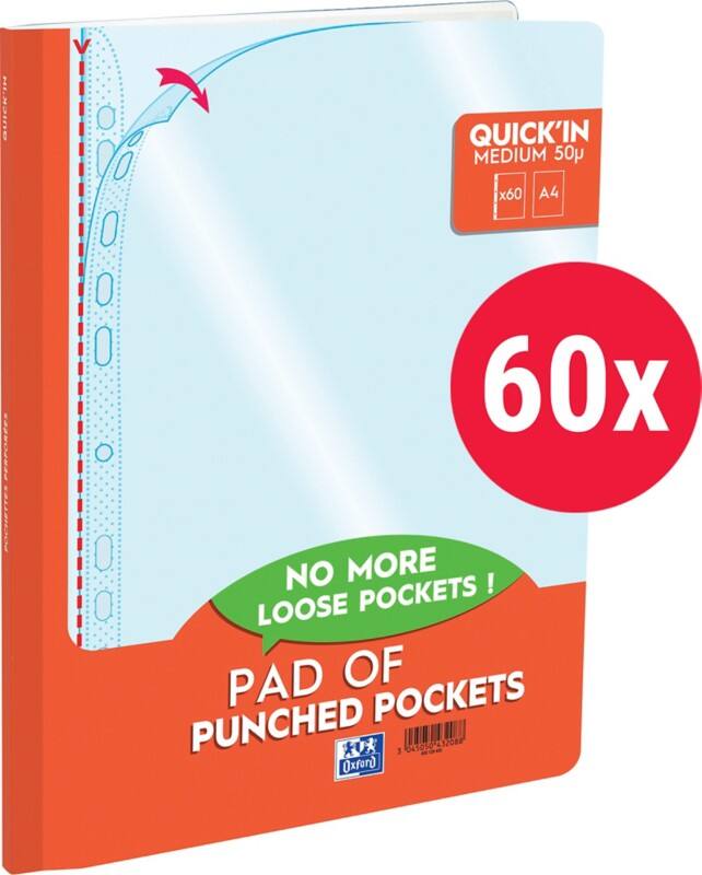 Pochettes perforées Quick In OXFORD A4 Transparent 50 microns PP (Polypropylène) Ouverture par le haut 11 perforations 400129426