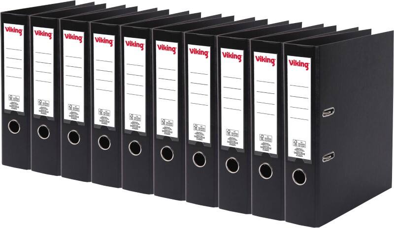 Classeur à levier Viking Large A4 75 mm Noir 2 Anneaux Plastique Mat Portrait  10 Unités