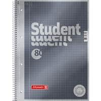 Cahier à spirales BRUNNEN Student Premium A4 Gris Couverture en carton Quadrillé 80 feuilles